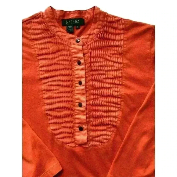 Lauren Ralph Lauren top M tuxedo bib front 3/4 sleeve orange - Picture 4 of 7